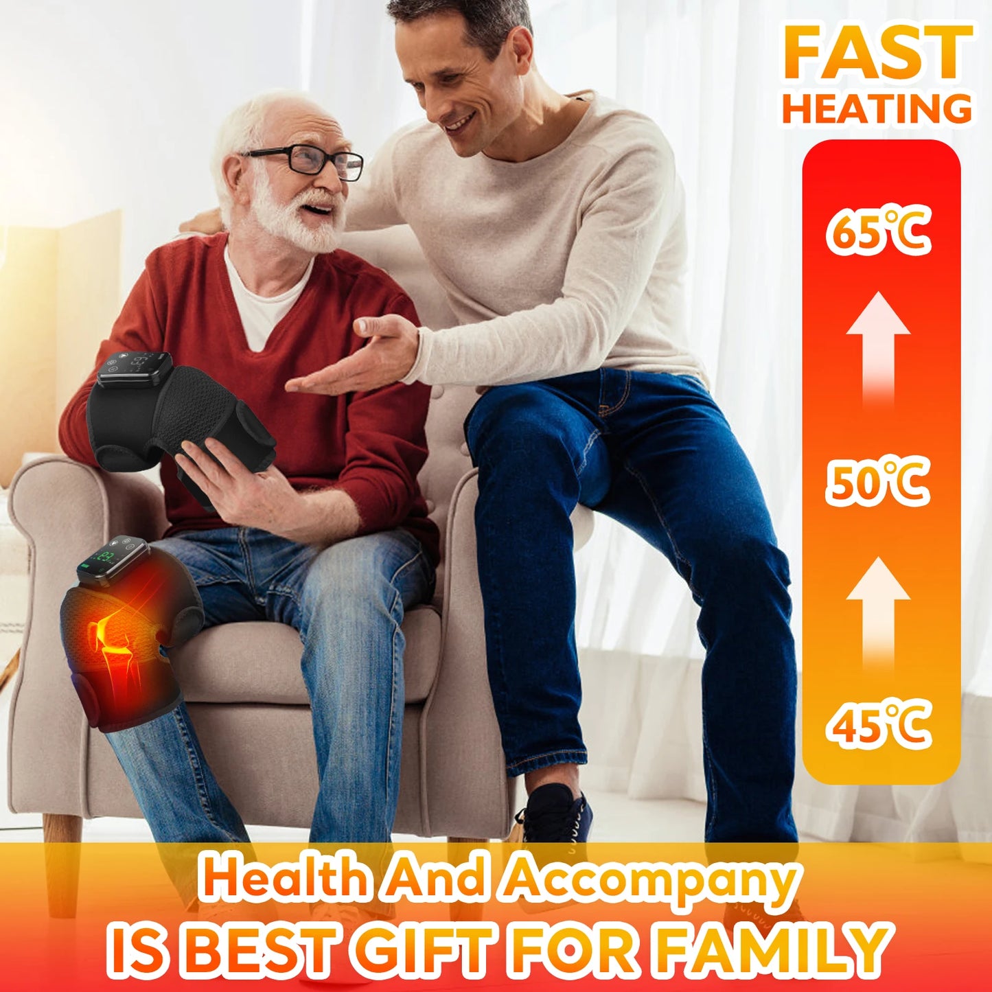 Thermal Knee Massager 3 in 1 Shoulder Knee Elbow Heating Massage Support Brace Rechargeable Vibration Pad Machine Muscle Relax