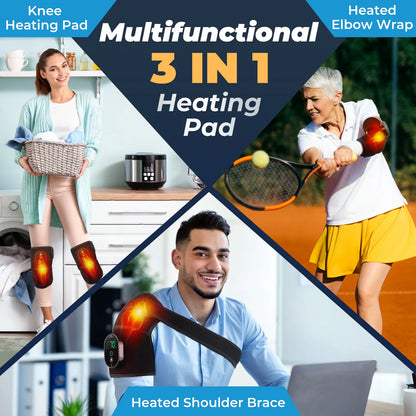 Thermal Knee Massager 3 in 1 Shoulder Knee Elbow Heating Massage Support Brace Rechargeable Vibration Pad Machine Muscle Relax